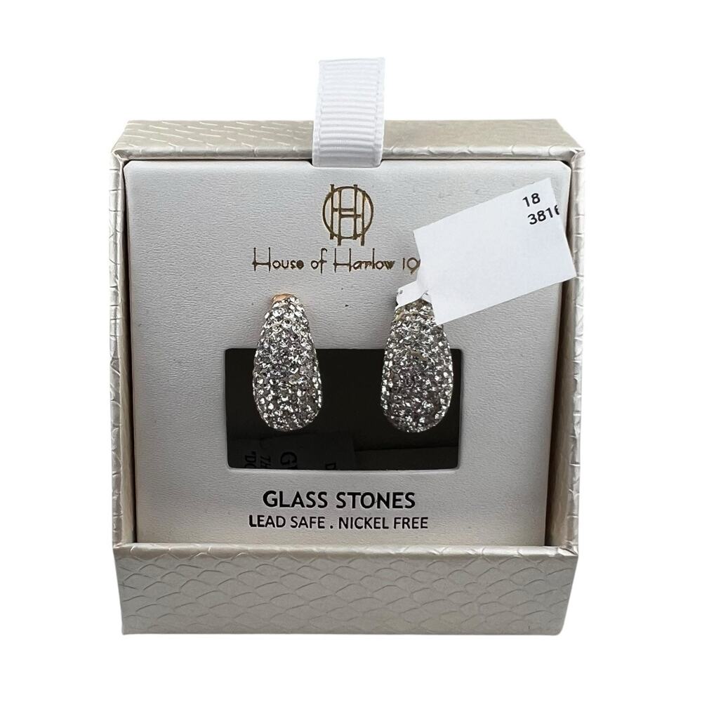House of Harlow 1960 Pave Hoop Pierced Earrings NWT